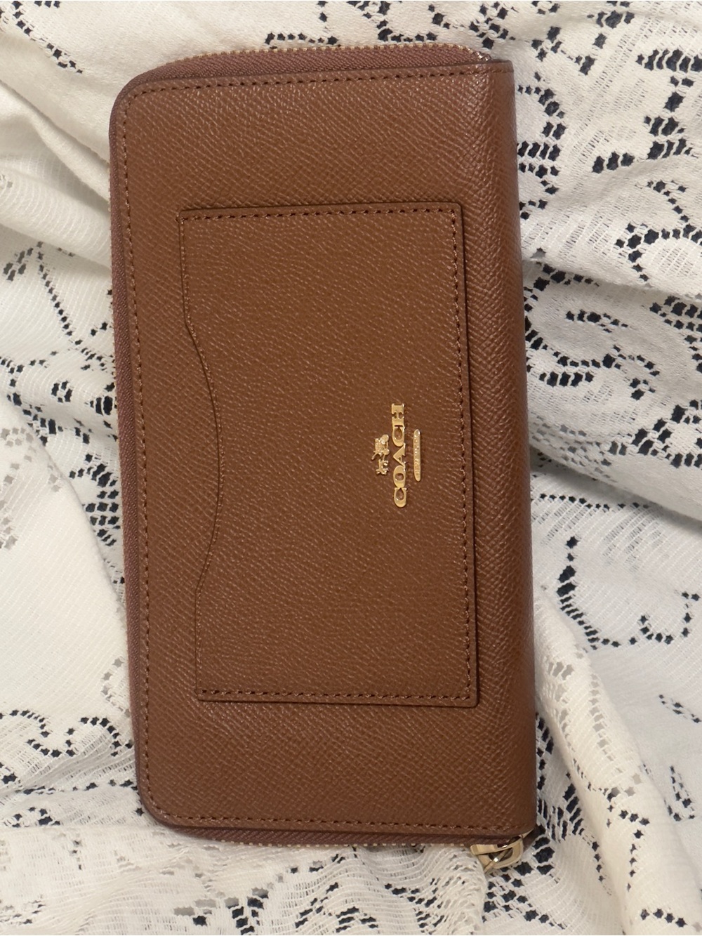 Coach Brown Saffiano Zip Wallet with Exterior Card Slot